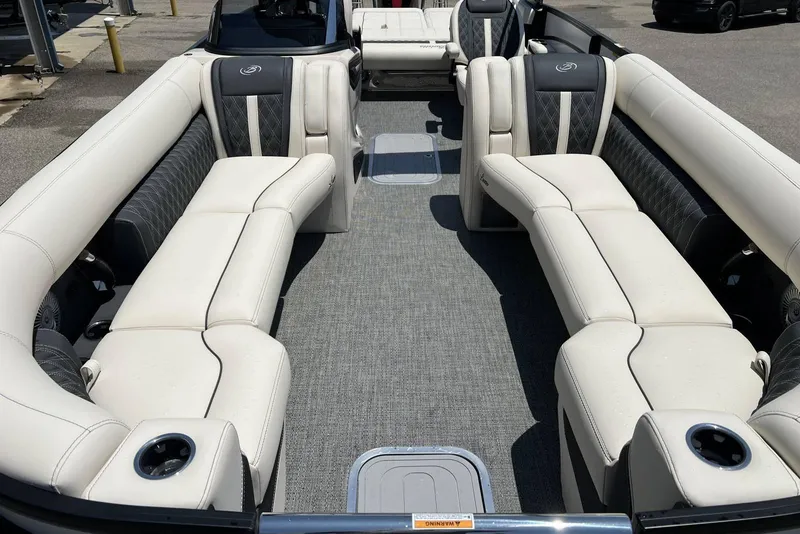 Slide: The Image of Luxurious interior of 2026 Barletta L25UCA pontoon boat with plush seating and modern design. - 17