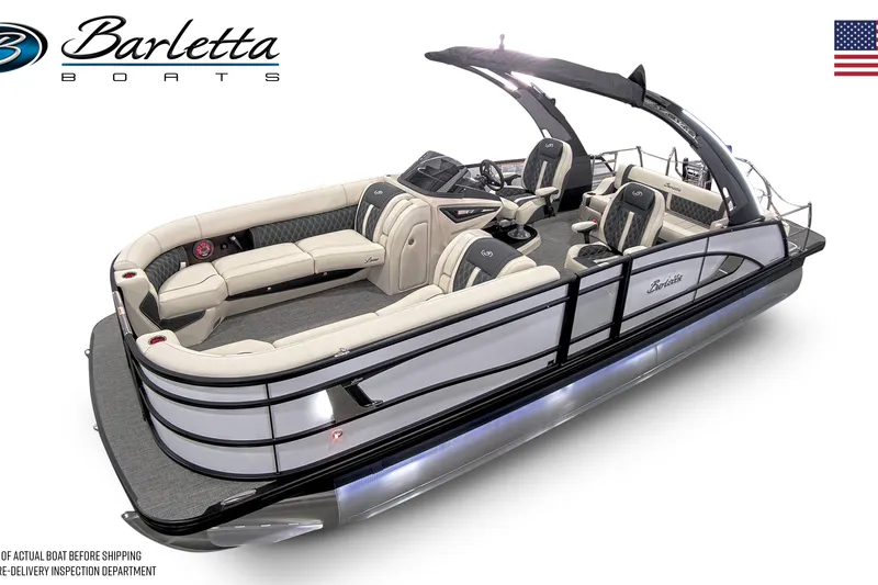 Slide: The Image of 2026 Barletta L25UCA luxury pontoon boat with elegant seating and sleek design. - 4
