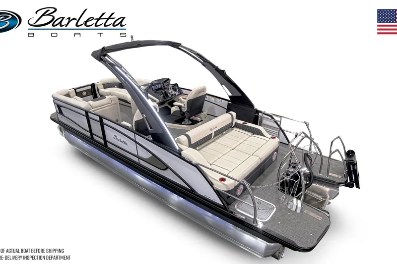 Slide: The Image of 2026 Barletta L25UCA luxury pontoon boat with sleek design and spacious seating. - 6