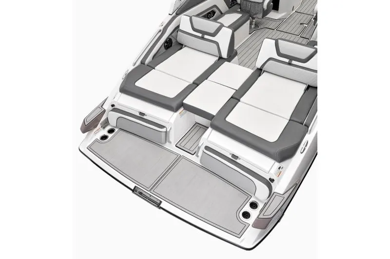 Slide: The Image of Manufacturer Provided Image: 2023 Yamaha Boats 275SE, luxury seating and deck, modern design, white and gray upholstery. - 5