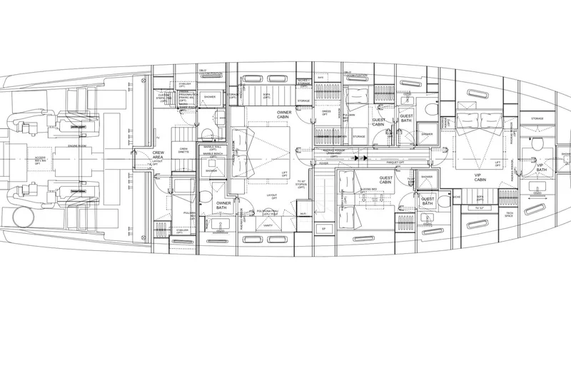 Slide: The Image of Floor plan of 2026 Sanlorenzo SX76 yacht, showcasing detailed cabin and layout design. - 25
