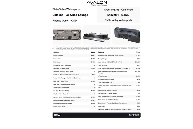 Slide: The Image of 2026 Avalon Catalina Platinum Quad Lounger dashboard with steering wheel and Simrad displays. - 4