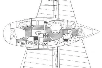 Slide: The Image of Floor plan of a 1997 Hunter Passage 42 sailboat, showcasing interior layout and design. - 21