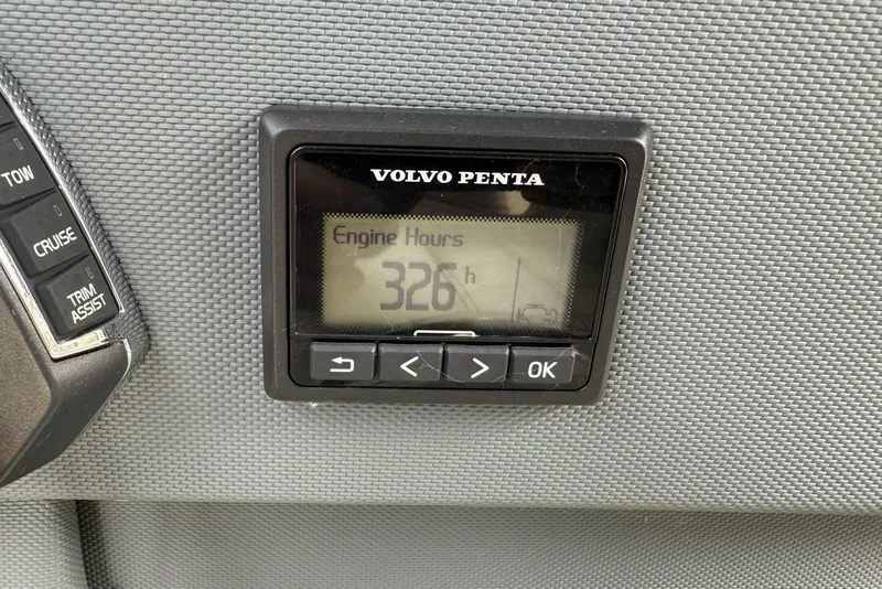 Slide: The Image of Volvo Penta engine hour meter showing 326 hours on 2020 Cobalt R5 Surf boat. - 9