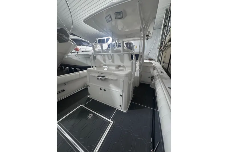 Slide: The Image of 2010 Regulator 34SS boat interior with sleek design and modern features. - 17