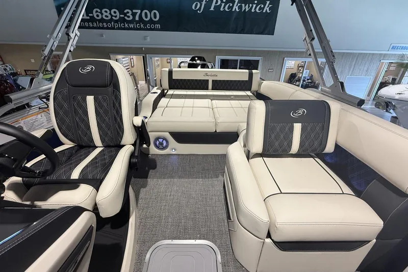 Slide: The Image of Luxurious interior of 2026 Barletta Lusso 23U pontoon boat with plush seating. - 9