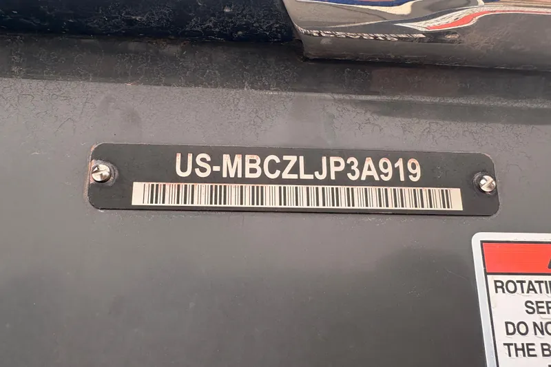 Slide: The Image of 2019 MasterCraft XStar boat identification plate with serial number and barcode. - 16