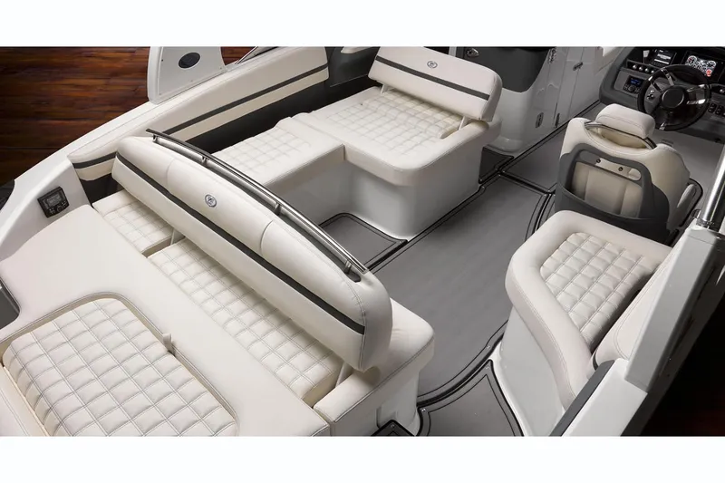 Slide: The Image of Manufacturer Provided Image: 2018 Cobalt R5 Surf boat interior with luxurious white seating. - 12