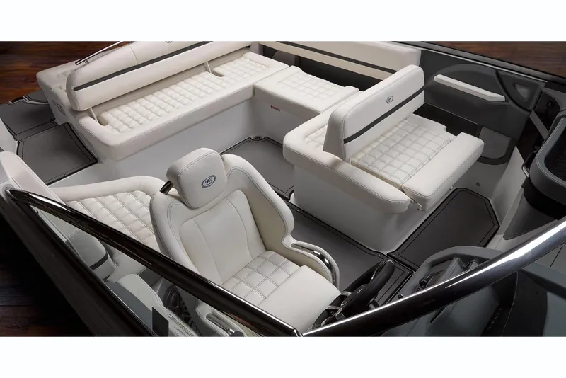 Slide: The Image of Manufacturer Provided Image: 2018 Cobalt R5 Surf boat interior with luxurious white seating. - 7