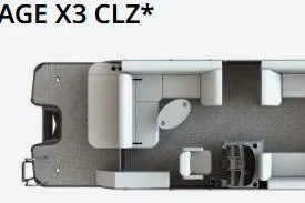 Slide: The Image of 2024 Sylvan Mirage X X3 boat interior layout, featuring seating and helm area. - 22