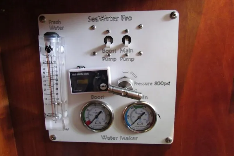Slide: The Image of Control panel of SeaWater Pro water maker on 1992 Hatteras 40 Motor Yacht. - 24