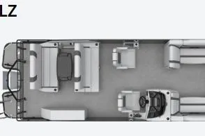 Slide: The Image of Top view of 2025 Sylvan L5 DLZ boat interior layout with seating and helm. - 3
