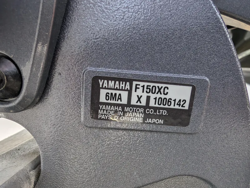 Slide: The Image of Yamaha F150XC engine label on 2024 May-Craft 20 Cape Classic boat. - 6