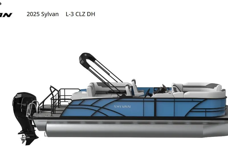 The Image of 2025 Sylvan L5 CLZ DH pontoon boat, blue exterior, modern design, side view. - 1