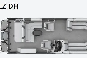 Slide: The Image of 2025 Sylvan L5 CLZ DH boat interior layout, featuring seating and helm station. - 20