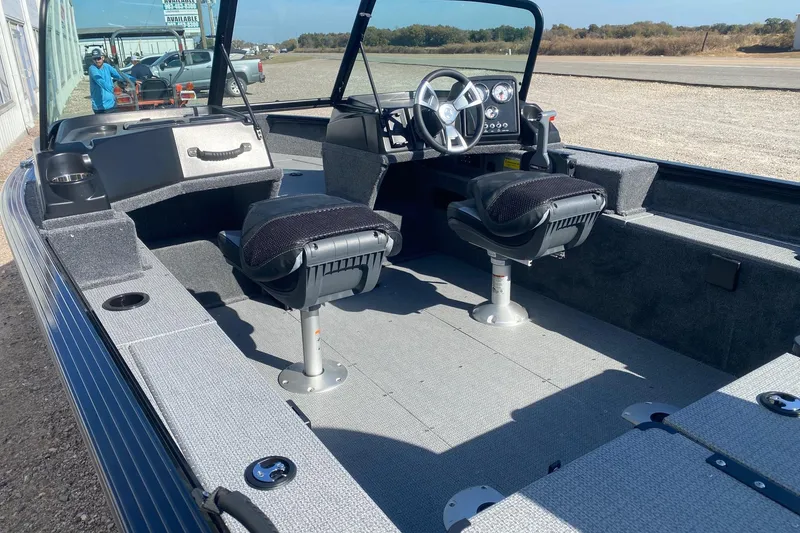 Slide: The Image of 2026 G3 Angler V178 F boat interior with dual seats and steering console. - 9