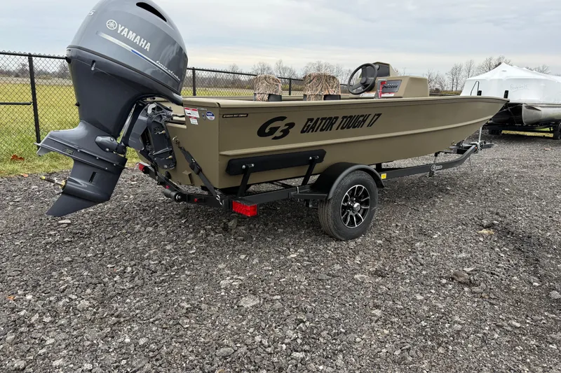 Slide: The Image of 2026 G3 Gator Tough 17 SC boat with Yamaha motor on a trailer. - 5