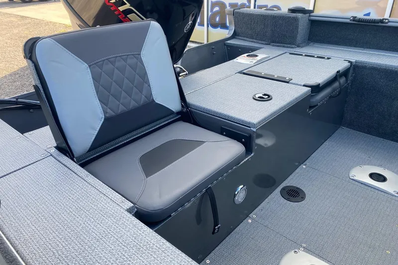 Slide: The Image of 2026 G3 Angler V178 F boat interior with cushioned seating and storage compartments. - 8