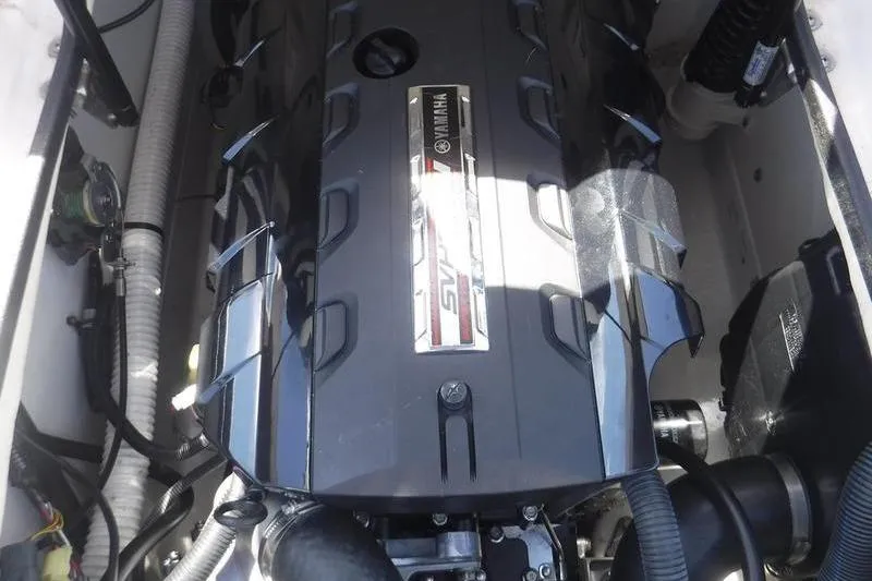 Slide: The Image of 2020 Yamaha Boats 195S engine compartment showcasing sleek design and advanced engineering. - 20