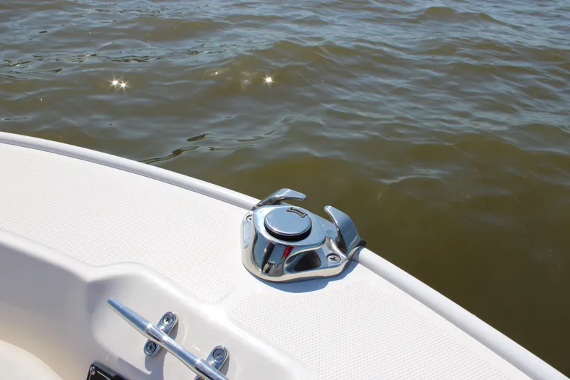 Slide: The Image of Close-up of 2026 Boston Whaler 150 Montauk boat deck. - 14