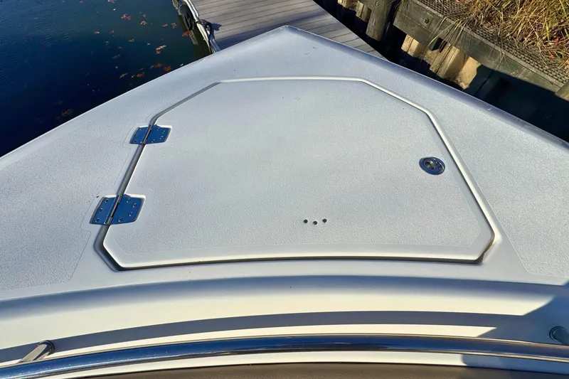 Slide: The Image of Bow deck of 2020 Sailfish 360 CC boat with hatch and ocean view. - 48