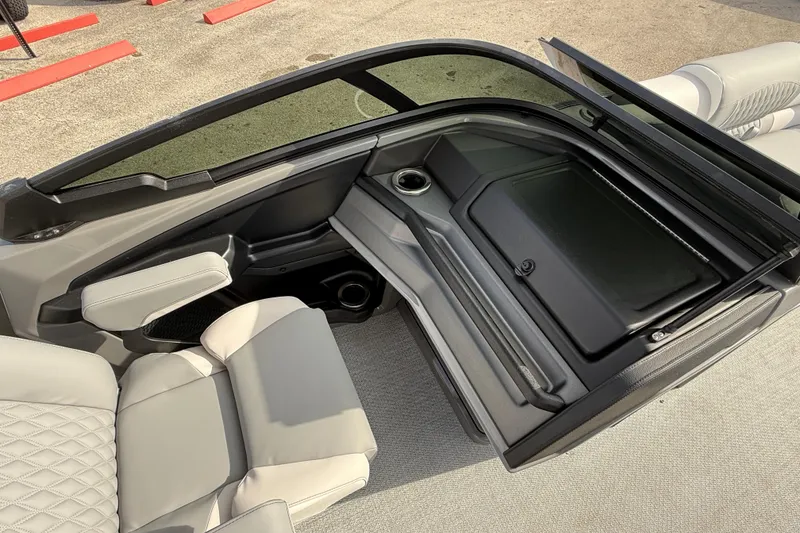 Slide: The Image of 2026 Avalon 2585 Excalibur LTD interior with quad lounger and windshield, featuring modern design. - 22