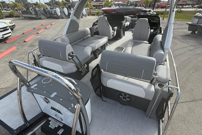 Slide: The Image of 2026 Avalon 2585 Excalibur LTD pontoon boat with luxurious seating and modern design. - 9