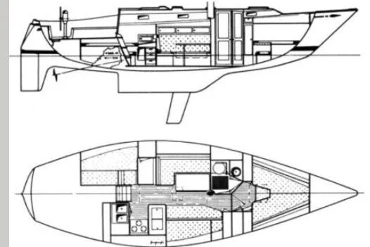 Slide: The Image of Blueprint of 1979 Tartan T 37 sailboat, showcasing interior layout and design details. - 46