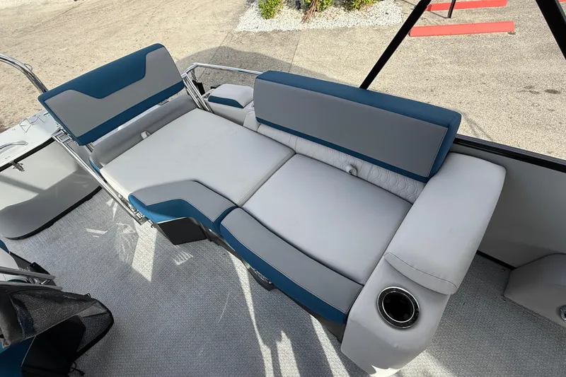 Slide: The Image of Luxurious seating on 2026 Avalon 2385 Catalina Quad Lounger, Tri Toon High Performance boat. - 22