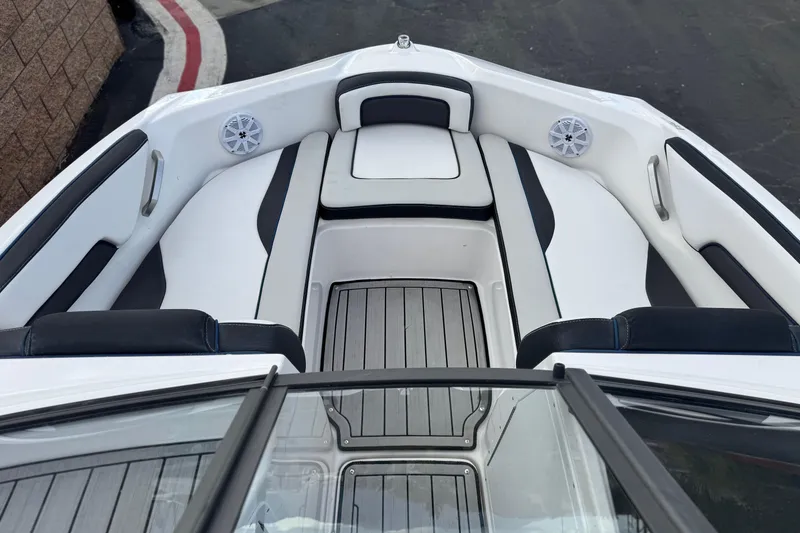 Slide: The Image of 2021 Yamaha Boats 195S interior with sleek seating and modern design. - 12