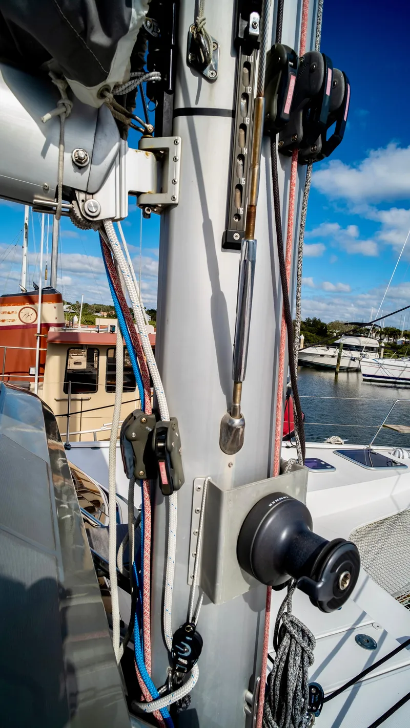 Slide: The Image of Nautitech 40 Open 2019 sailboat mast with rigging in harbor. - 39