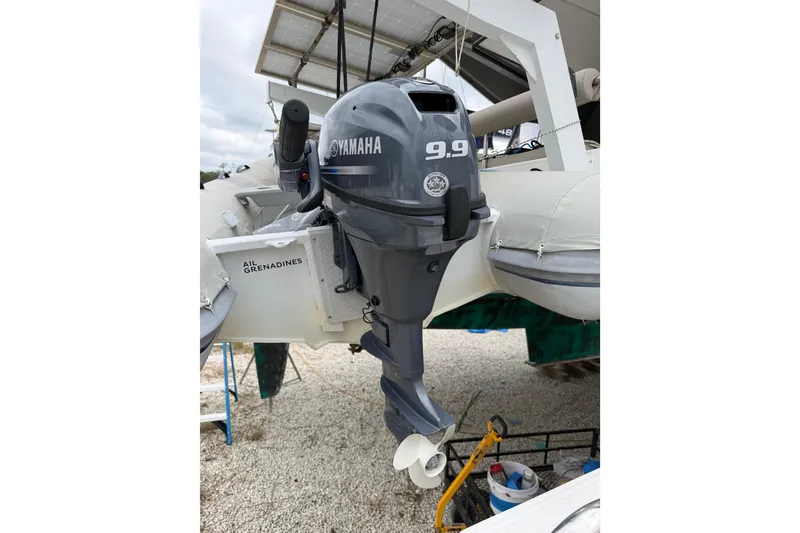 Slide: The Image of Yamaha 9.9 outboard motor on Nautitech 40 Open catamaran, 2019 model. - 60