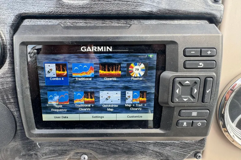 Slide: The Image of Garmin fishfinder display on 2022 Avalon GS Rear Fish - 25' boat dashboard. - 21