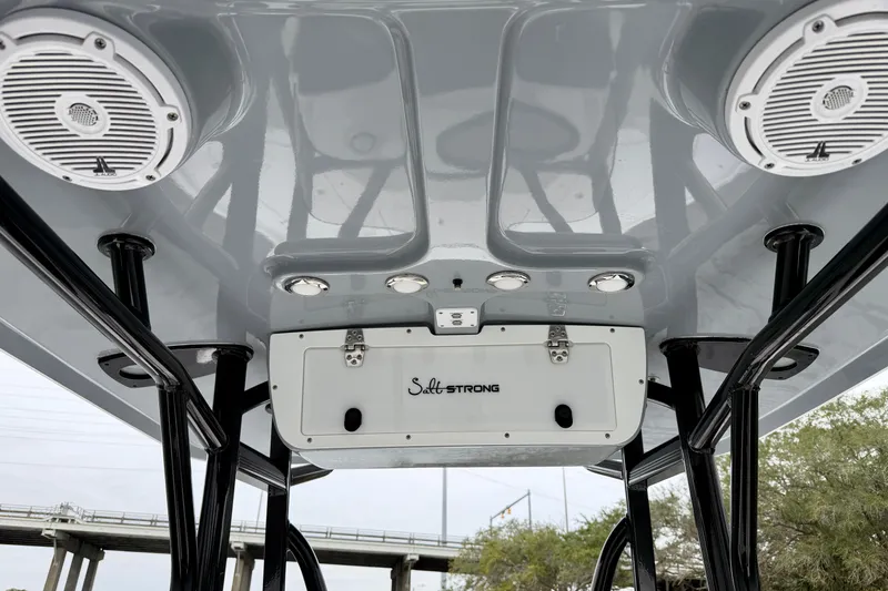 Slide: The Image of T-top of 2022 Sea Hunt BX 22 BR boat with speakers and storage. - 43