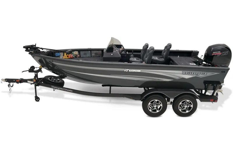 Slide: The Image of 2026 Ranger VS1882SC Reata boat on trailer, parked outdoors in a snowy area. - 3