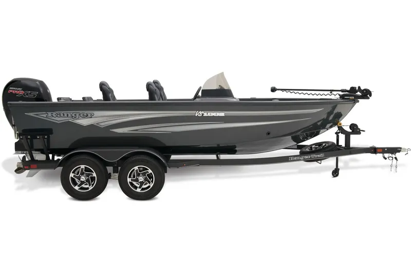 Slide: The Image of 2026 Ranger VS1882SC Reata boat interior with four cushioned seats and carpeted flooring. - 6