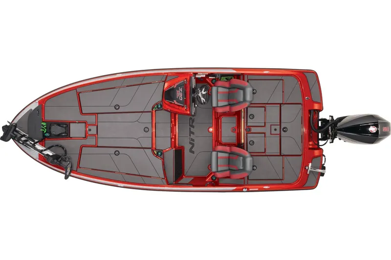 Slide: The Image of 2026 Nitro Z20 XL boat interior with Garmin dashboard and blue-gray seating. - 4