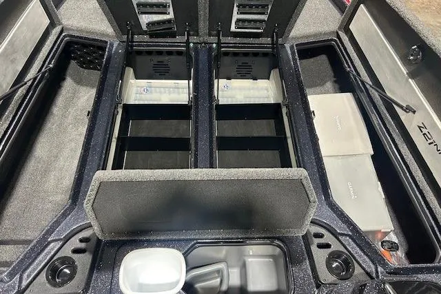 Slide: The Image of 2026 Nitro Z21 XL Pro boat interior with storage compartments and seating. - 113