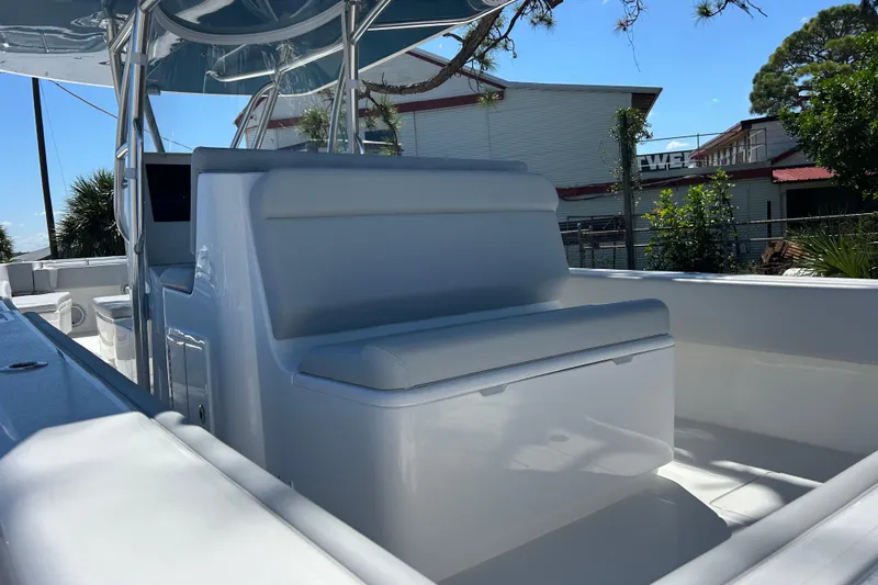 Slide: The Image of 2026 Contender 35 ST boat interior with sleek seating and modern design. - 10