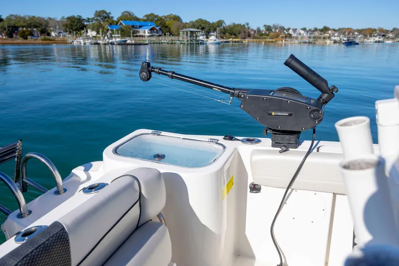 Slide: The Image of 2019 Wellcraft 222 Fisherman boat with fishing equipment on calm water. - 21