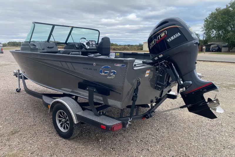 Slide: The Image of 2026 G3 Angler V17 FS boat with Yamaha motor on trailer. - 4