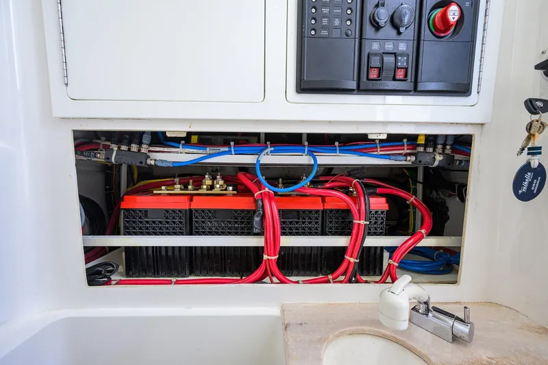 Slide: The Image of Electrical panel and wiring in a 2020 Valhalla V-33 boat. - 28