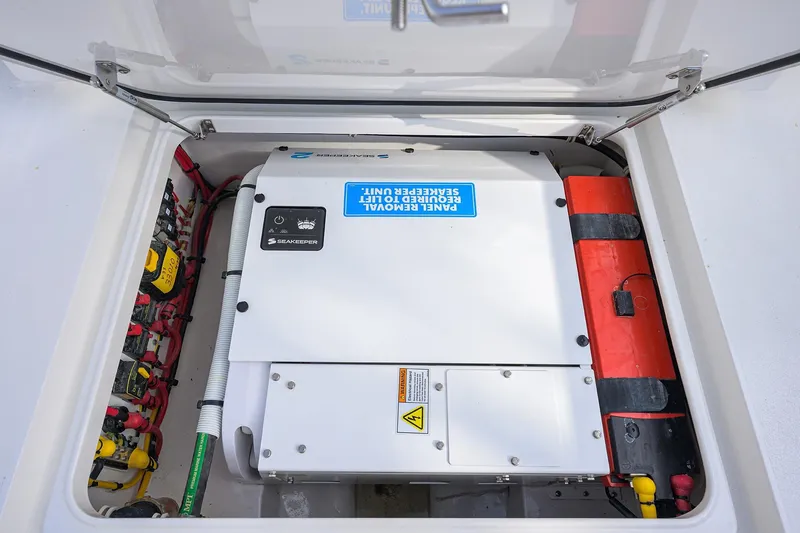 Slide: The Image of 2020 Valhalla V-33 engine compartment with Seakeeper stabilization system. - 31