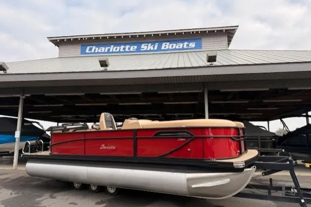 Slide: The Image of 2026 Barletta C22QC pontoon boat in red at Charlotte Ski Boats dealership. - 15