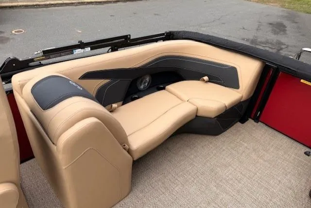 Slide: The Image of Luxurious seating in 2026 Barletta C22QC pontoon boat with beige upholstery. - 7