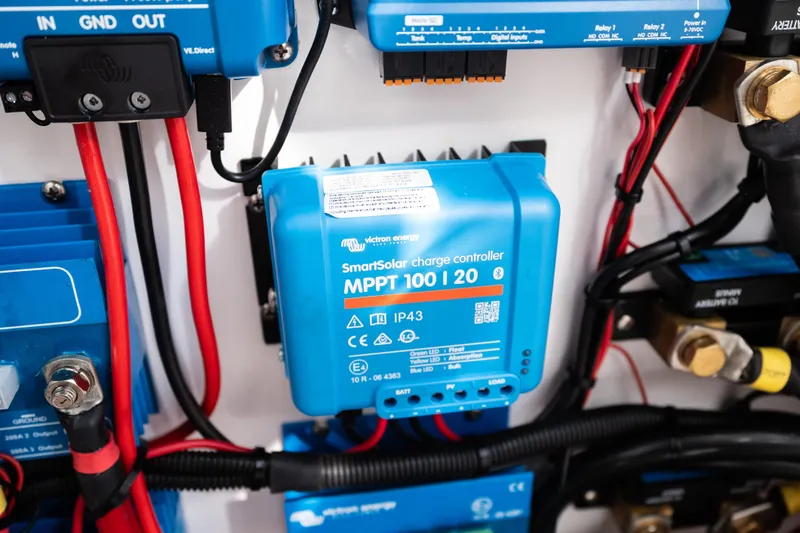 Slide: The Image of 2019 Mag Bay 33 CC boat with Victron SmartSolar charge controller setup. - 52