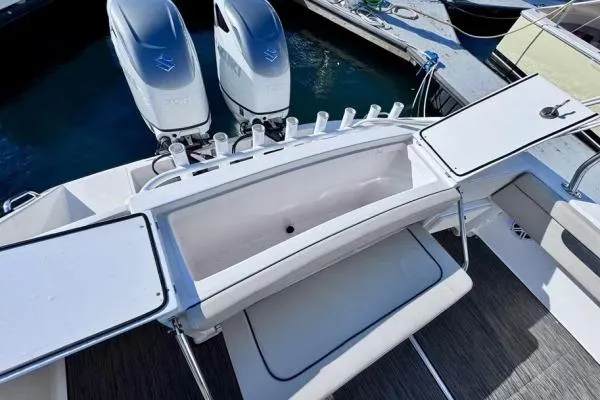 Slide: The Image of 2022 Stamas 370 Aegean boat with dual engines and open storage compartments. - 49