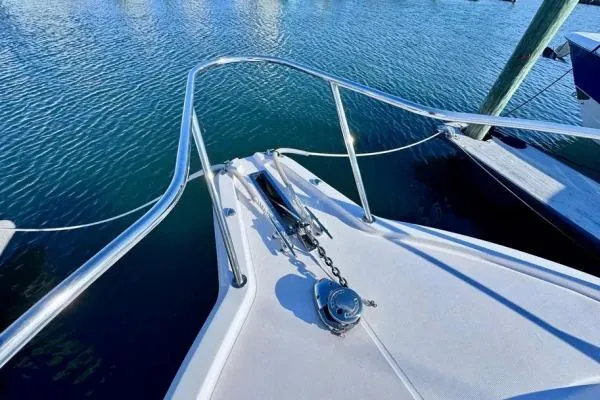 Slide: The Image of Bow of 2022 Stamas 370 Aegean boat with stainless steel railings and anchor chain. - 53