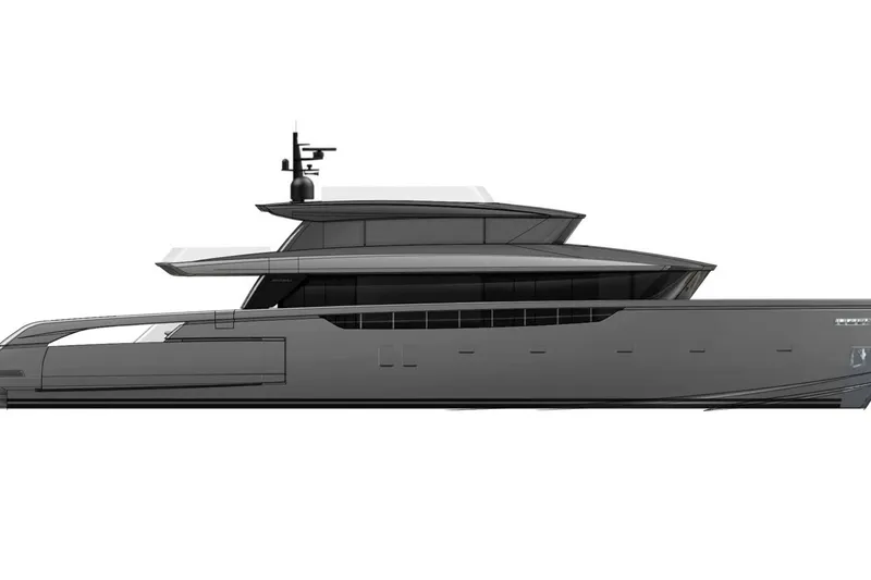 Slide: The Image of 2027 Sanlorenzo SX120 yacht, sleek modern design, side profile view. - 28