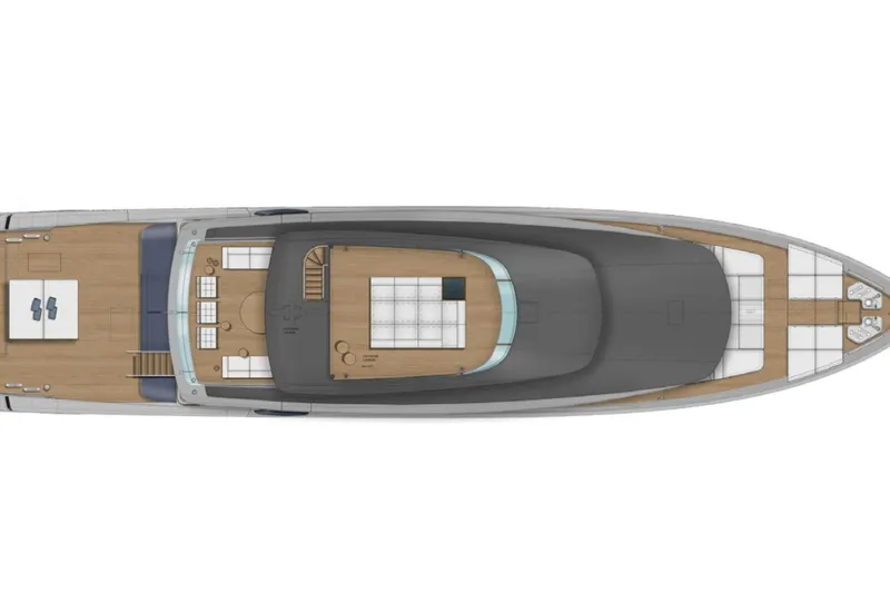 Slide: The Image of Top view of 2027 Sanlorenzo SX120 yacht layout, showcasing deck and interior design. - 30